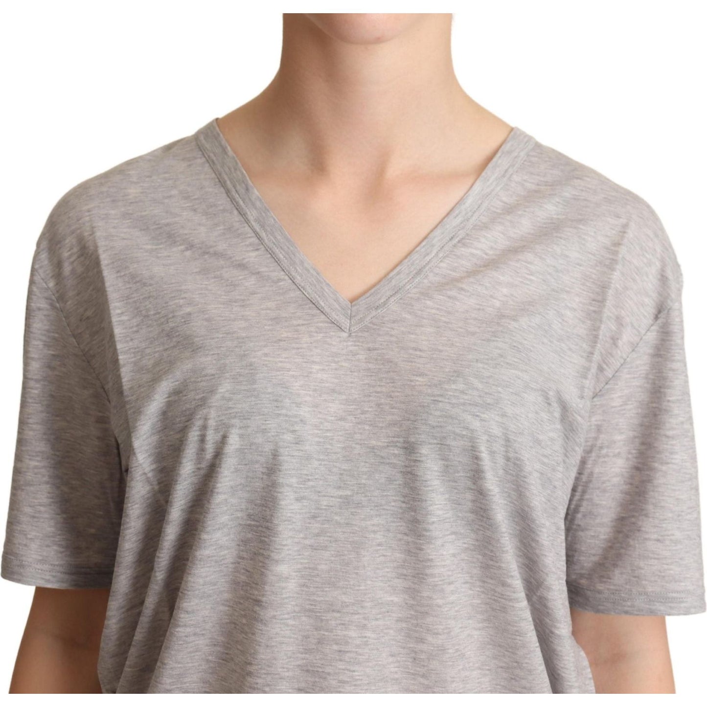 Dolce & Gabbana Elegant Gray V-Neck Cotton Tee Dolce & Gabbana Dark Gray