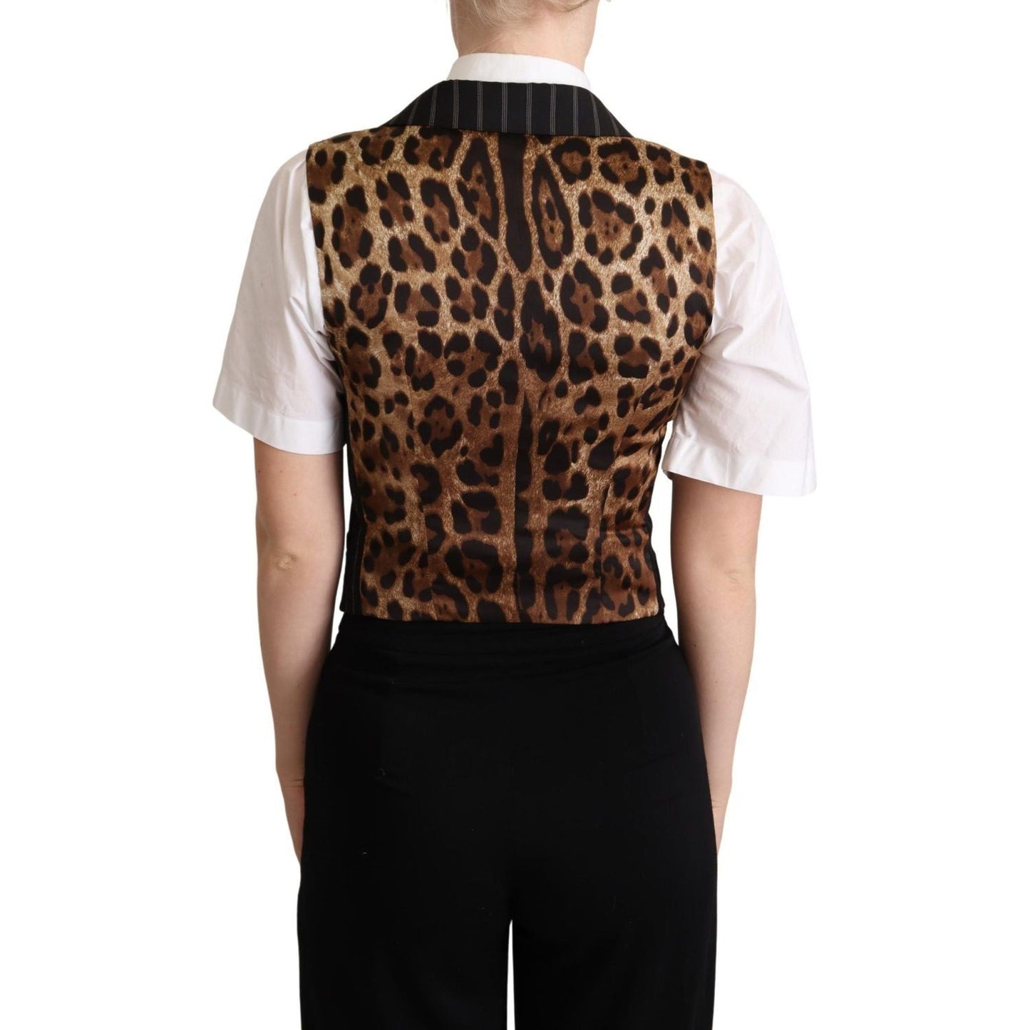 Dolce & Gabbana Elegant Leopard Print Waistcoat – Sleeveless Vest Dolce & Gabbana Gray