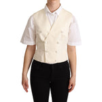 Dolce & Gabbana Beige Silk Blend Sleeveless Vest Luxury Waistcoat Dolce & Gabbana Black