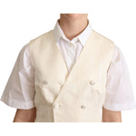 Dolce & Gabbana Beige Silk Blend Sleeveless Vest Luxury Waistcoat Dolce & Gabbana Light Gray
