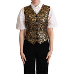 Dolce & Gabbana Black Gold Jacquard Silk Waistcoat Vest TSH6001-42