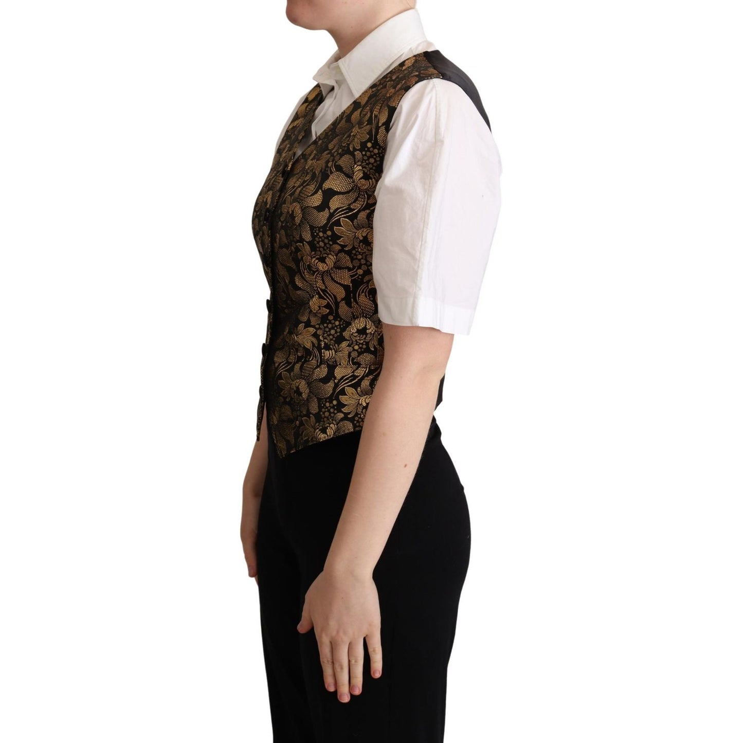 Dolce & Gabbana Black Gold Jacquard Silk Waistcoat Vest TSH6001-42
