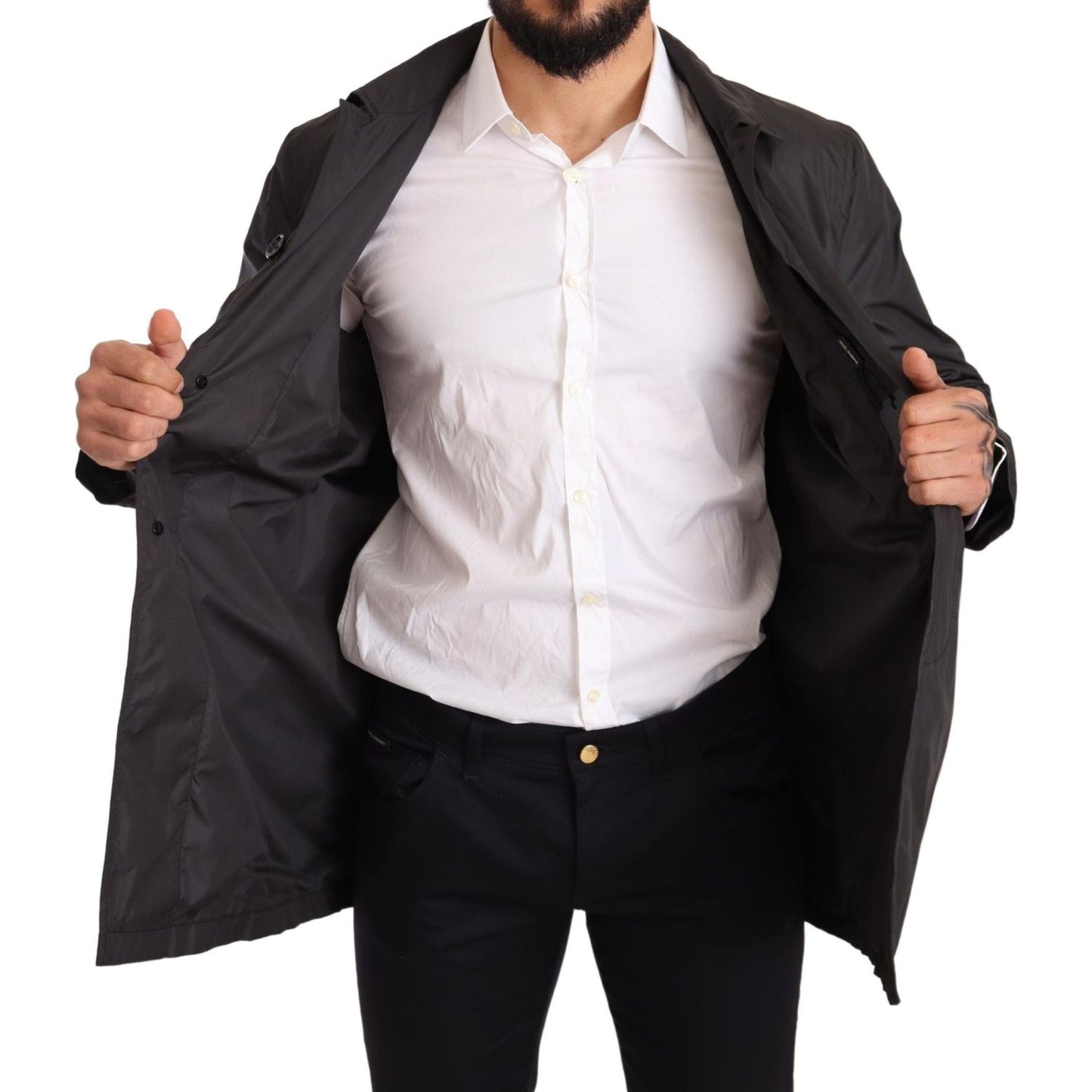 Dolce & Gabbana Black Polyester Mens Trench Coat Jacket JKT2924-44