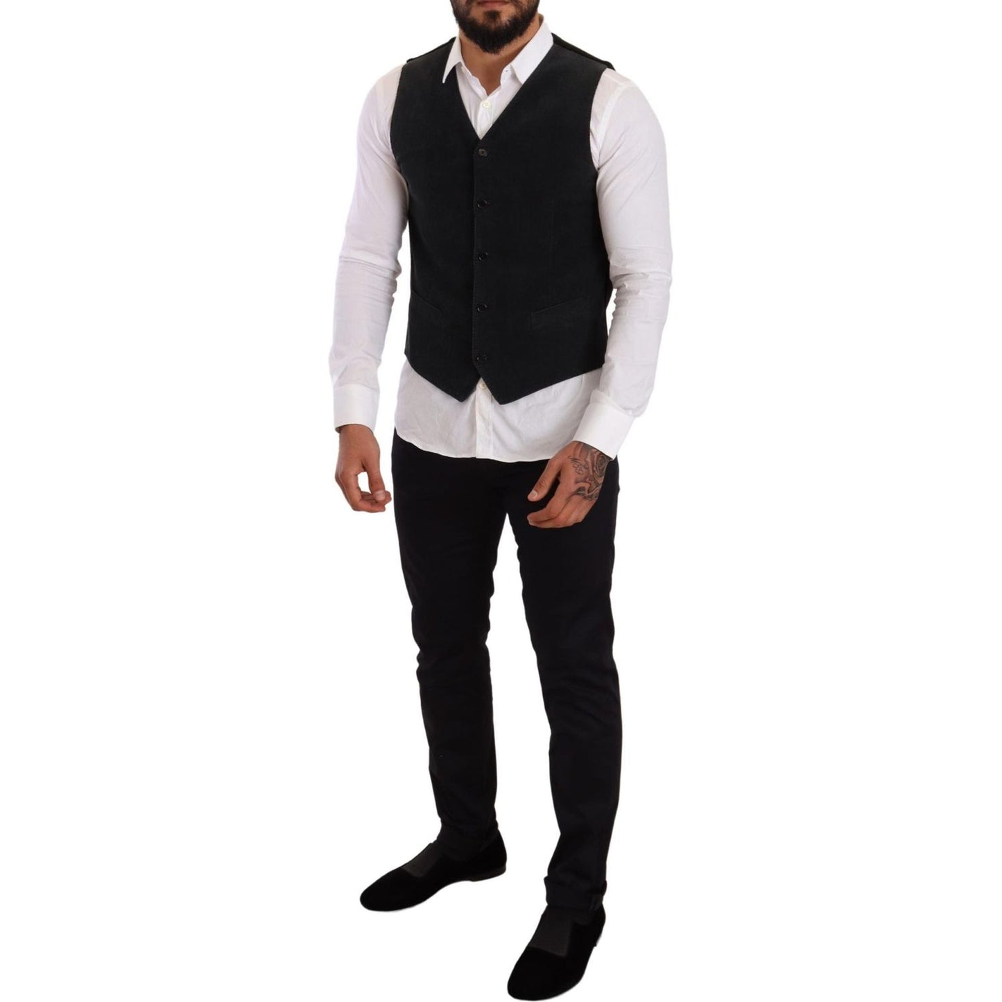 Dolce & Gabbana Black Cotton Single Breasted Waistcoat TSH6129-48