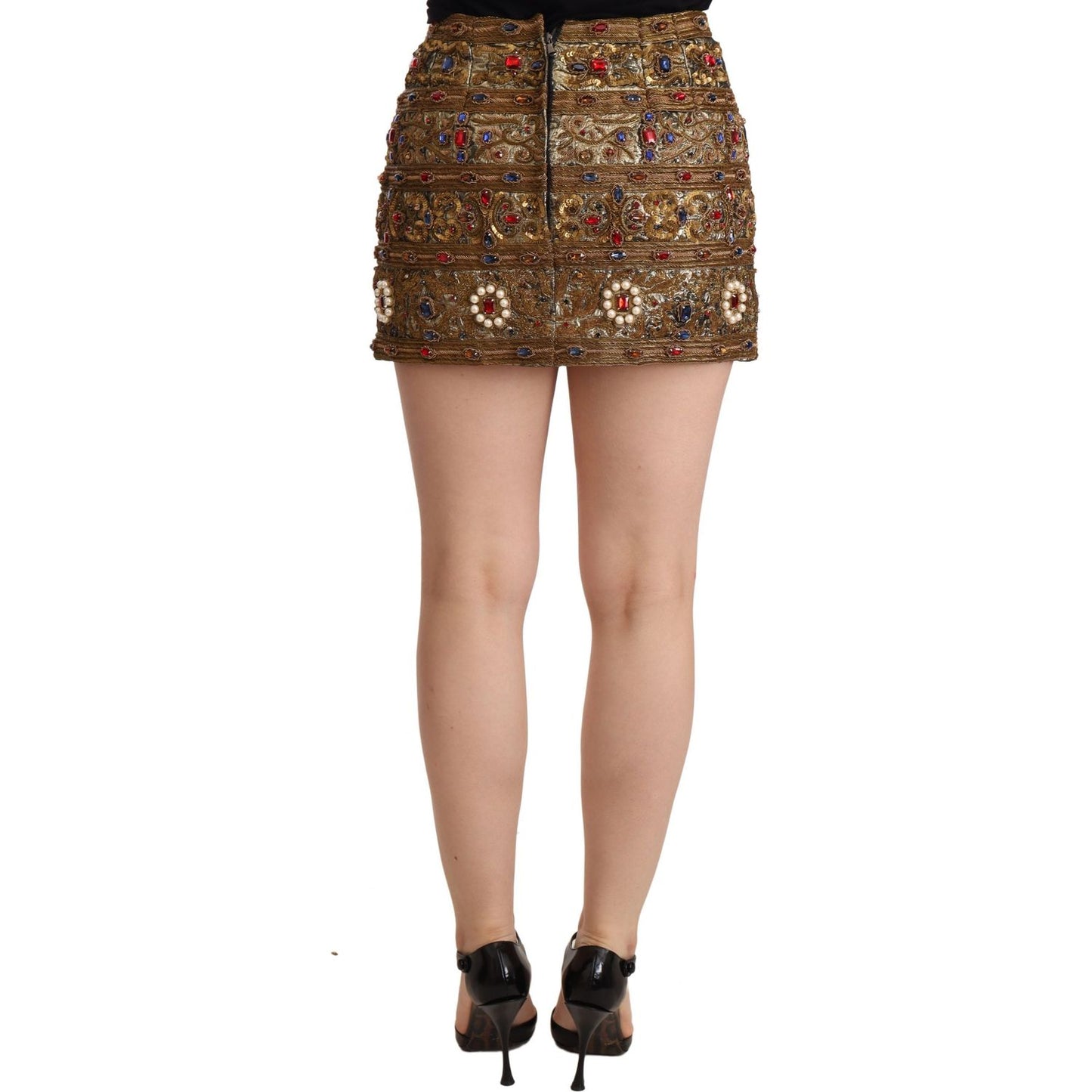 Dolce & Gabbana Gold Embellished High Waist Mini Skirt Dolce & Gabbana Rosy Brown