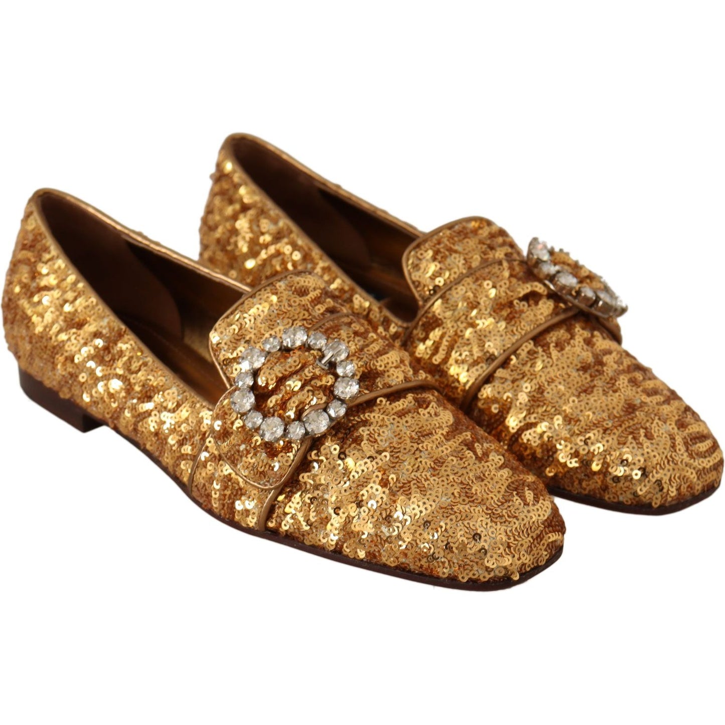 Dolce & Gabbana Elegant Gold Sequin Crystal Flats LA5112 -37