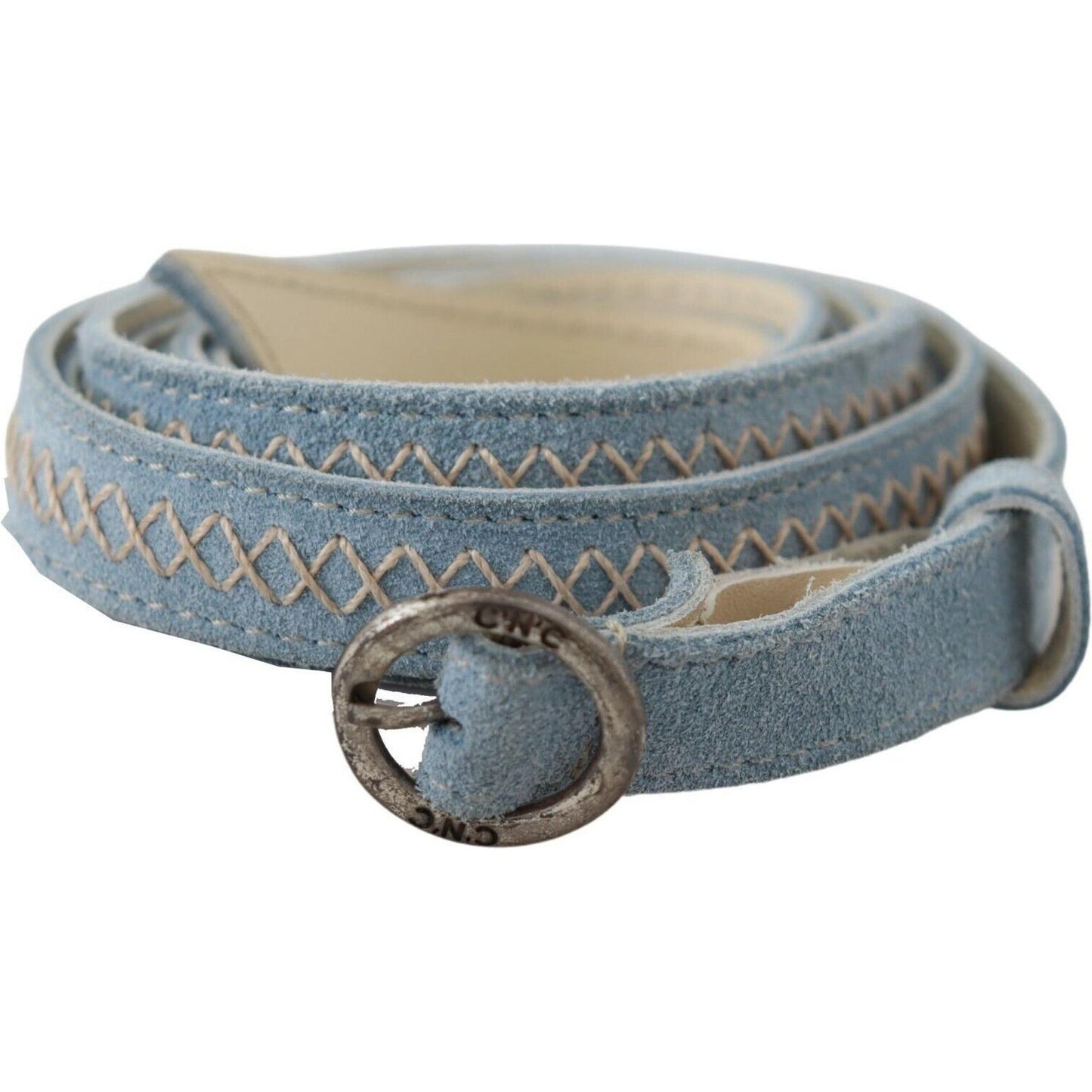 Costume National Chic Sky Blue Leather Belt - Buckle Up in Style WOMAN BELTS Costume National Slate Gray