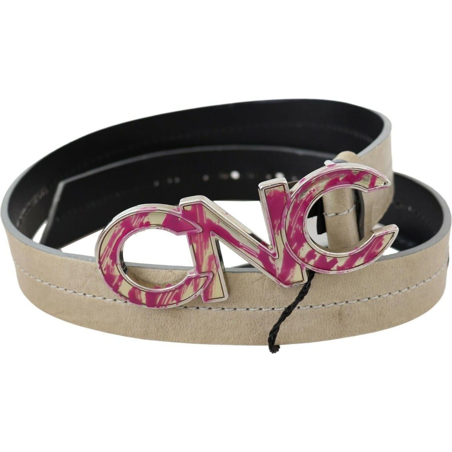 Costume National Beige Leather Fashion Belt with Logo Detail WOMAN BELTS Costume National Rosy Brown