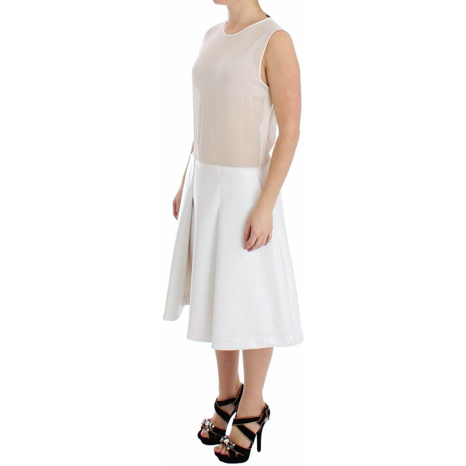 Koonhor White Pleated Bottom Tank Sheath Transparent Dress