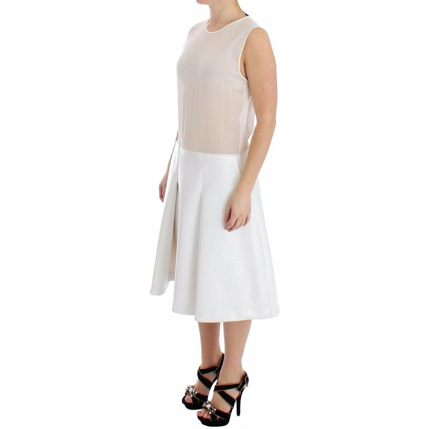 Koonhor Elegant White Silk-Wool Blend Tank Dress WOMAN DRESSES Koonhor Light Gray