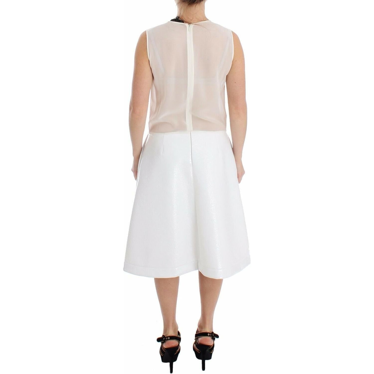 Koonhor White Pleated Bottom Tank Sheath Transparent Dress