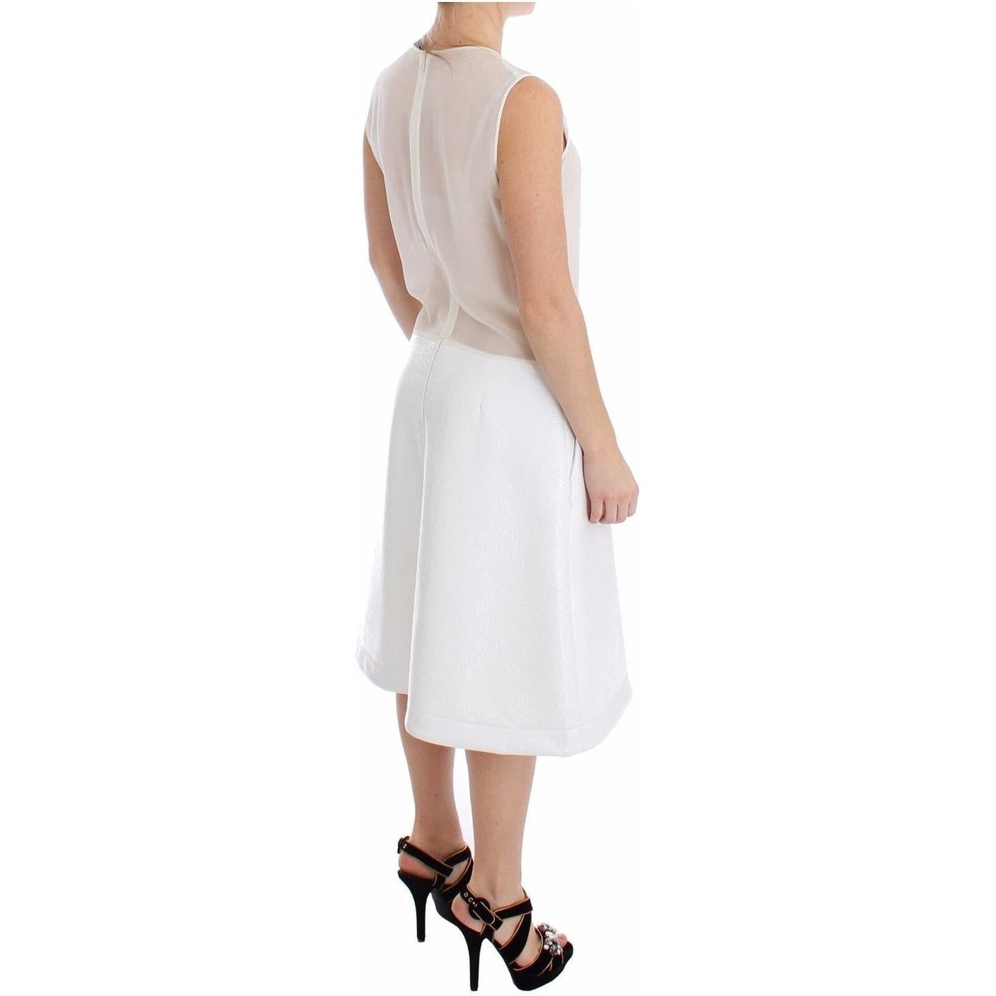 Koonhor Elegant White Silk-Wool Blend Tank Dress WOMAN DRESSES Koonhor Light Gray