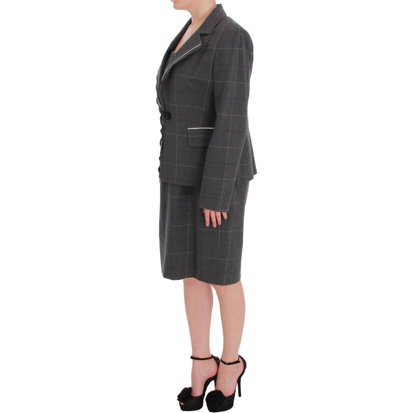 BENCIVENGA Elegant Checkered Cotton-Blend Suit Set Skirt Suit BENCIVENGA Dark Slate Gray