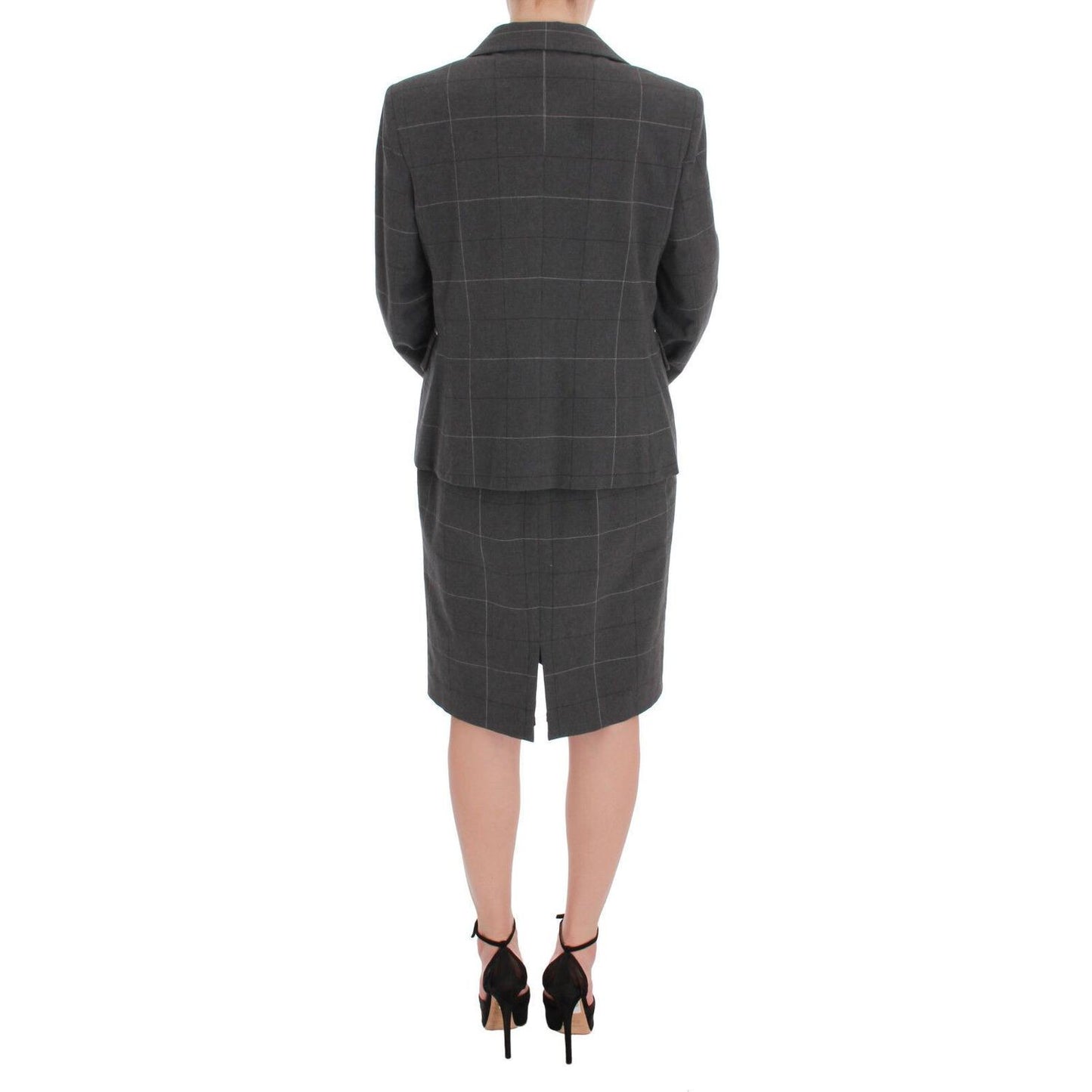 BENCIVENGA Elegant Checkered Cotton-Blend Suit Set Skirt Suit BENCIVENGA Dark Slate Gray