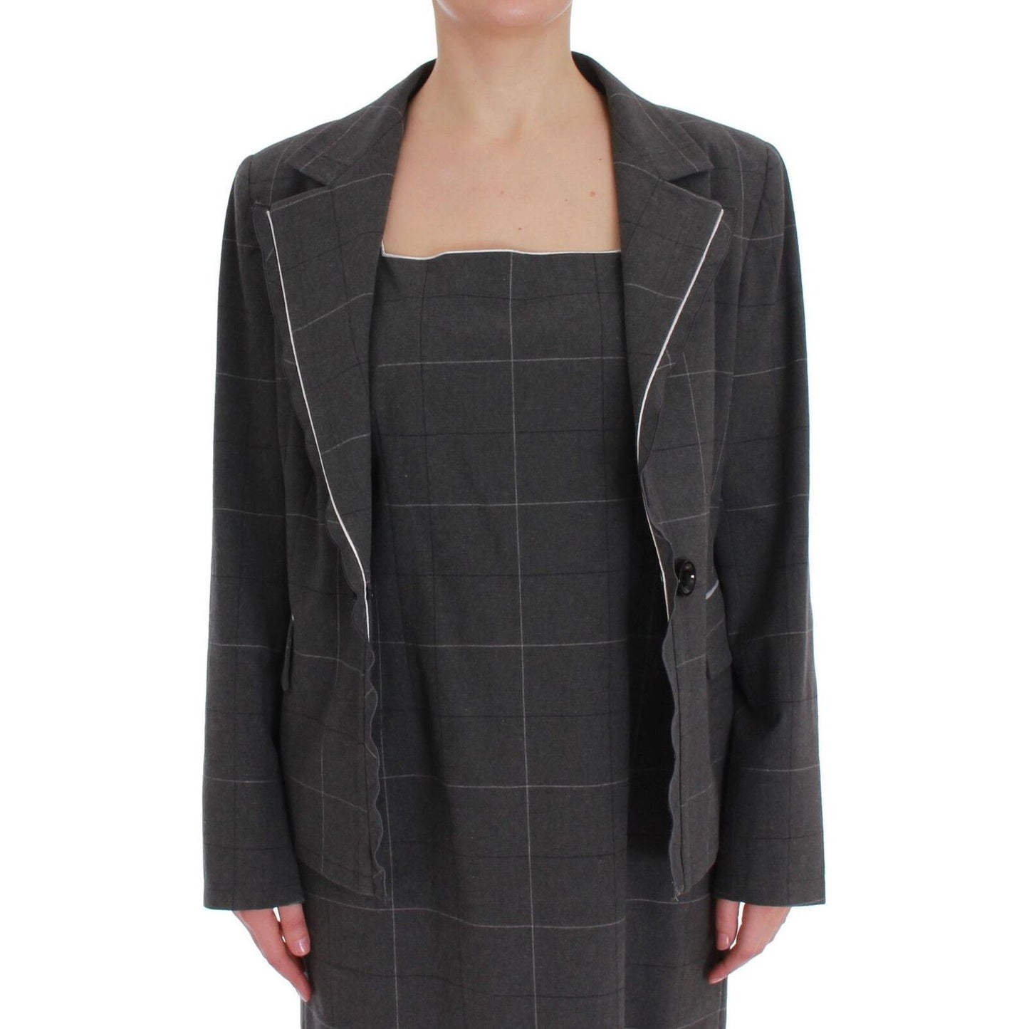 BENCIVENGA Elegant Checkered Cotton-Blend Suit Set Skirt Suit BENCIVENGA Dark Slate Gray