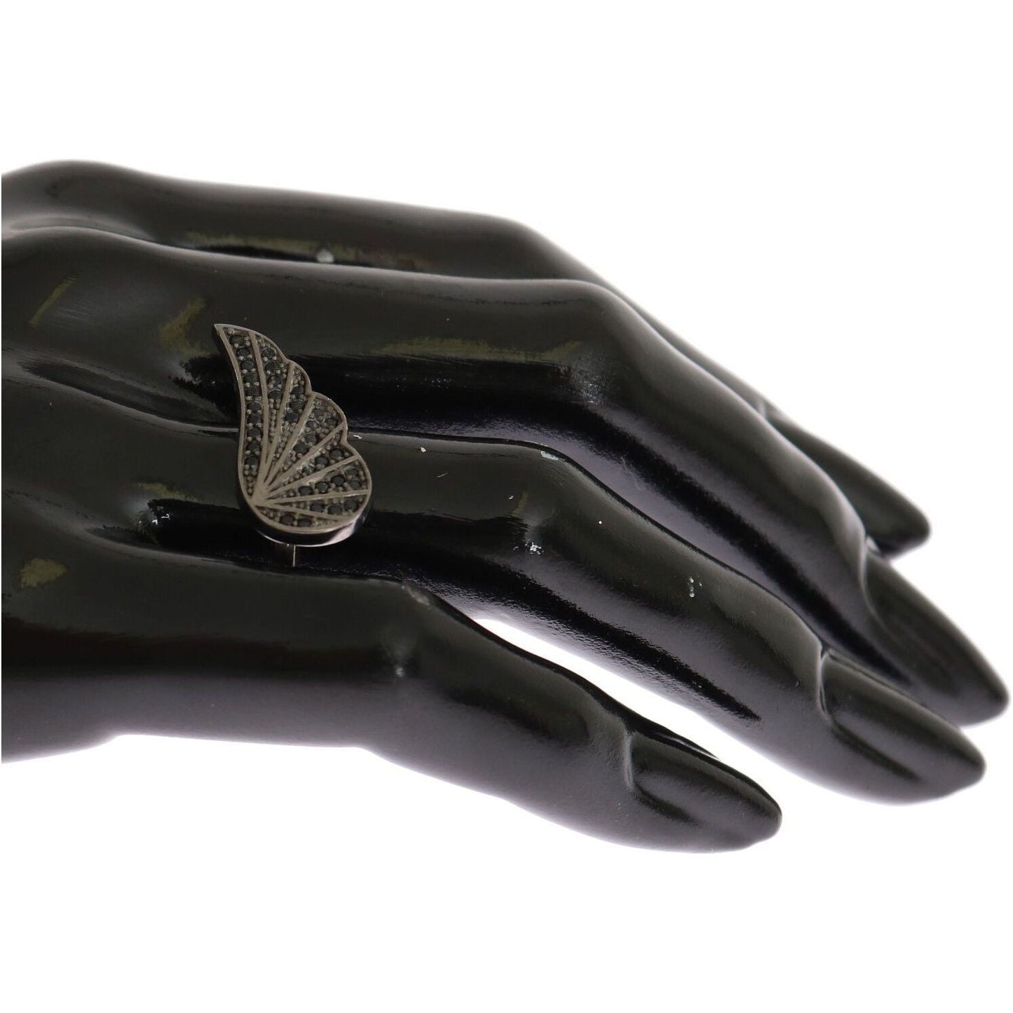Nialaya Black Rhodium Silver Crystal Ring Ring Nialaya Dark Slate Gray