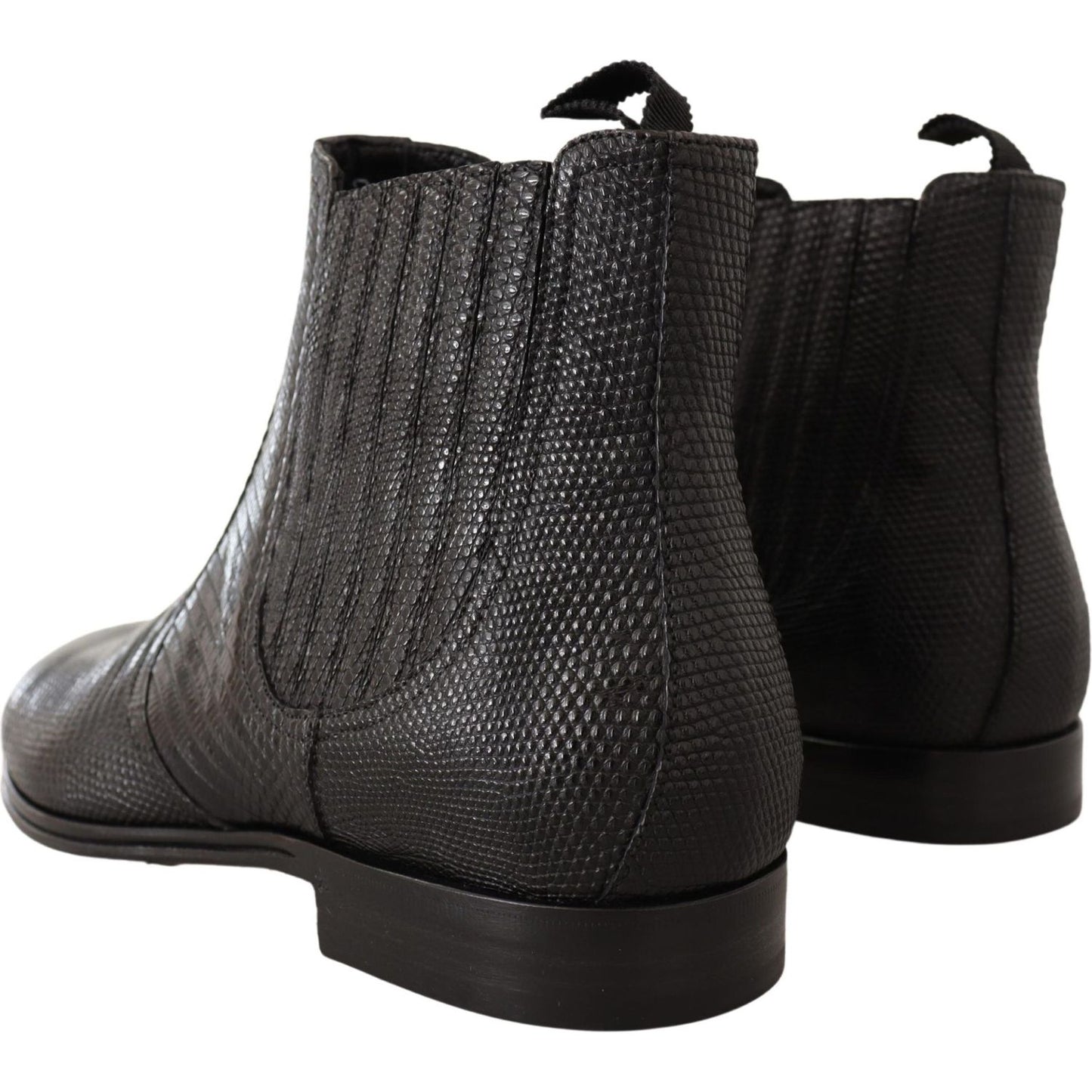 Dolce & Gabbana Elegant Black Leather Lizard Skin Derby Boots MAN BOOTS Dolce & Gabbana Dark Slate Gray