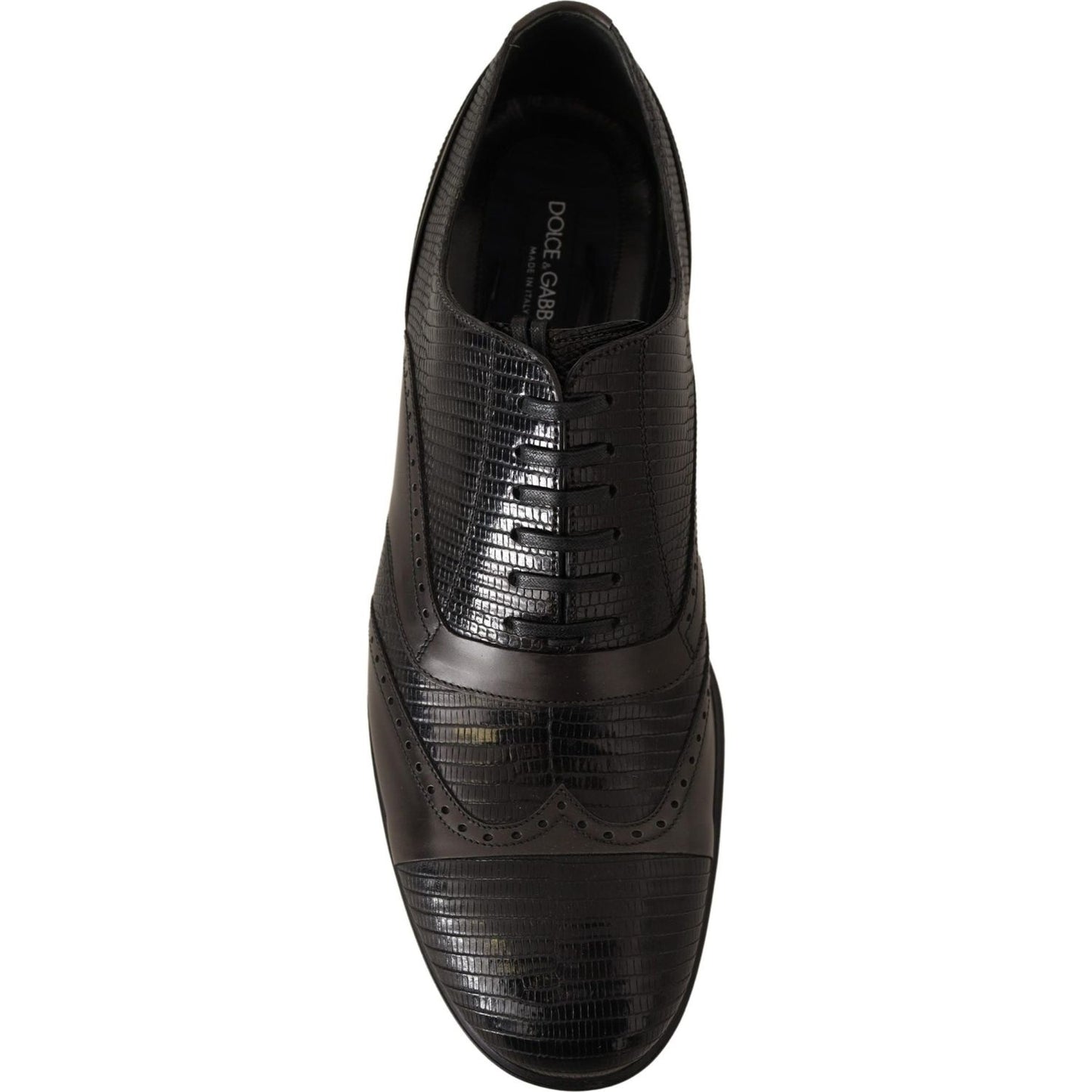 Dolce & Gabbana Elegant Brown Lizard Leather Oxford Shoes Dress Shoes Dolce & Gabbana Black