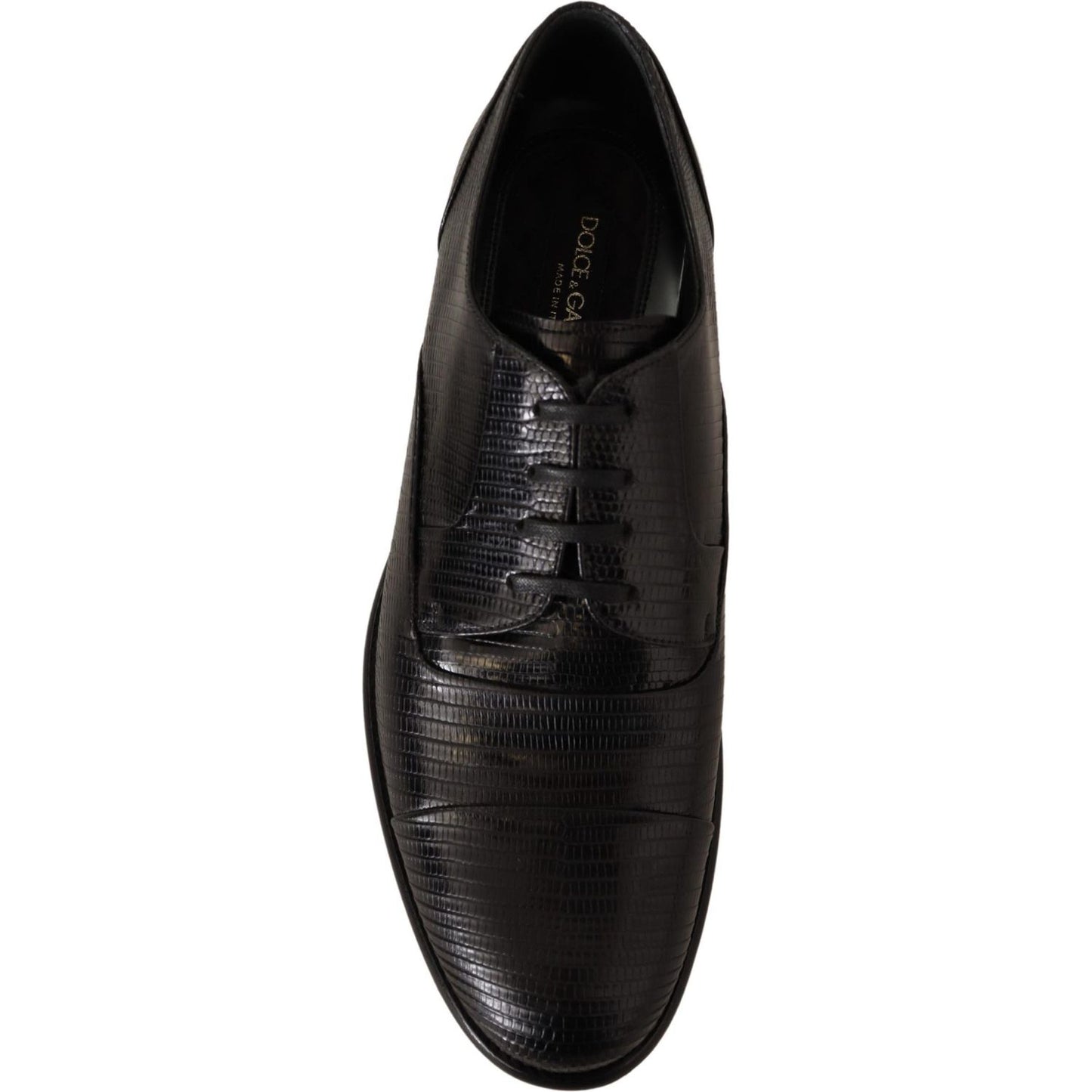 Dolce & Gabbana Elegant Black Lizard Skin Derby Shoes Dress Shoes Dolce & Gabbana Black