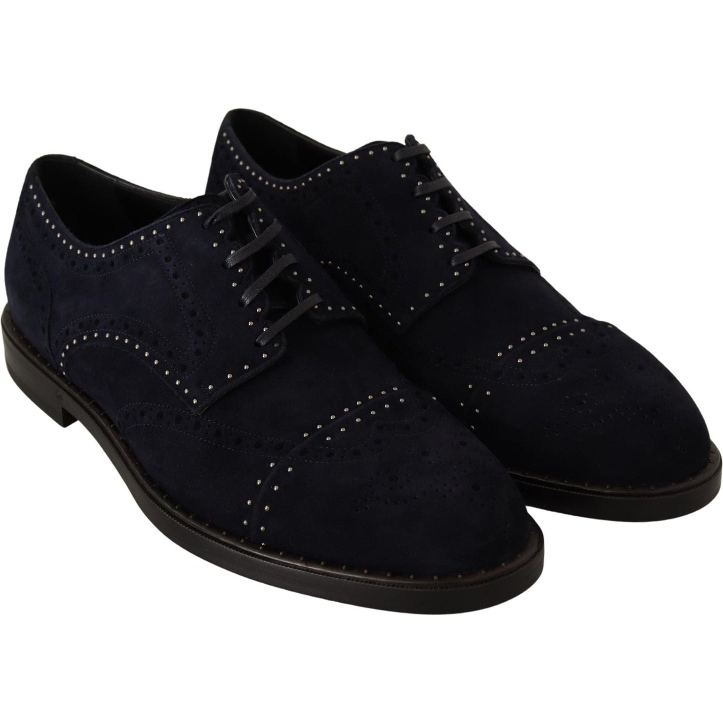 Dolce & Gabbana Elegant Suede Derby Shoes with Silver Studs Dress Shoes Dolce & Gabbana Black