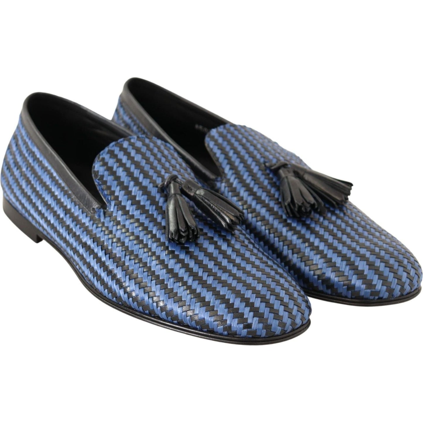 Dolce & Gabbana Elegant Woven Leather Loafers Dolce & Gabbana Dark Slate Gray