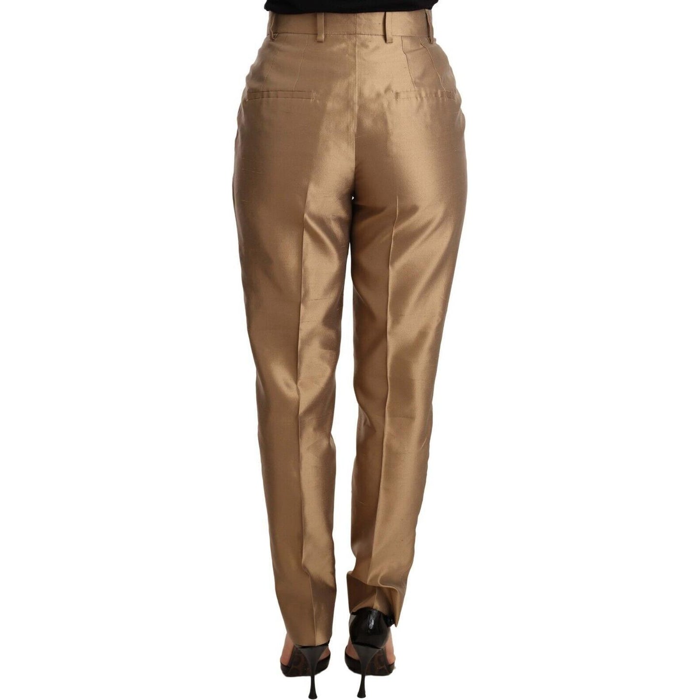 Dolce & Gabbana Elegant Tapered Silk Trousers in Gold Jeans & Pants Dolce & Gabbana Sienna
