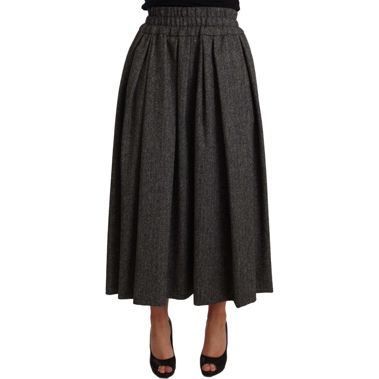 Dolce & Gabbana Elegant A-Line Midi Wool Skirt in Gray Zigzag Dolce & Gabbana Dark Slate Gray