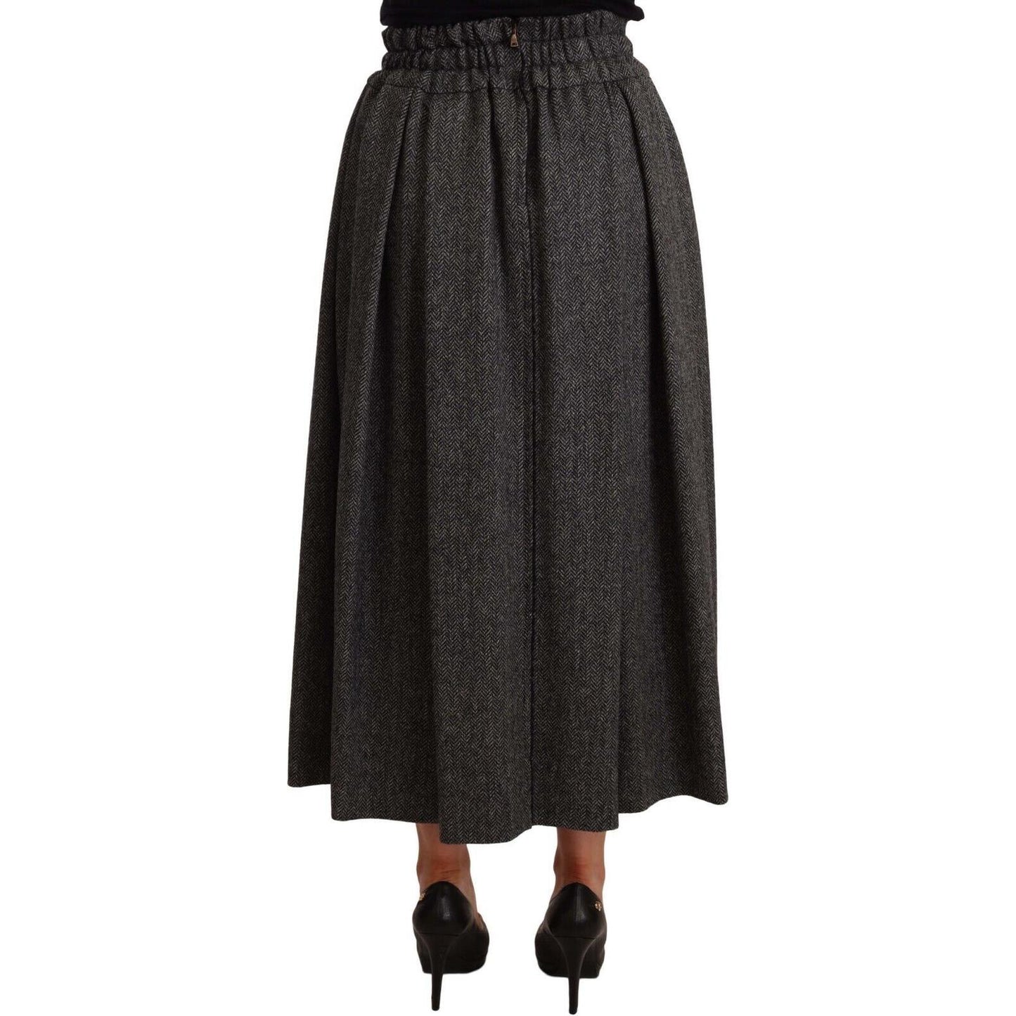 Dolce & Gabbana Elegant A-Line Midi Wool Skirt in Gray Zigzag Dolce & Gabbana Dark Slate Gray