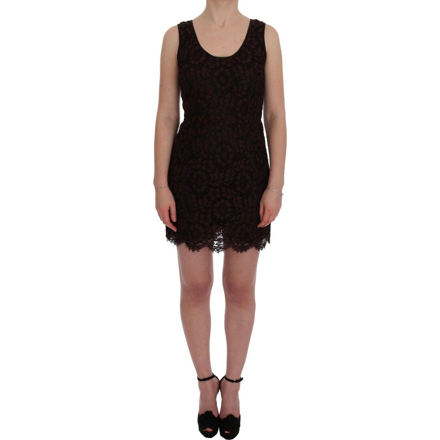 Dolce & Gabbana Bordeaux Floral Lace Ricamo Sheath Dress WOMAN DRESSES Dolce & Gabbana Dark Slate Gray