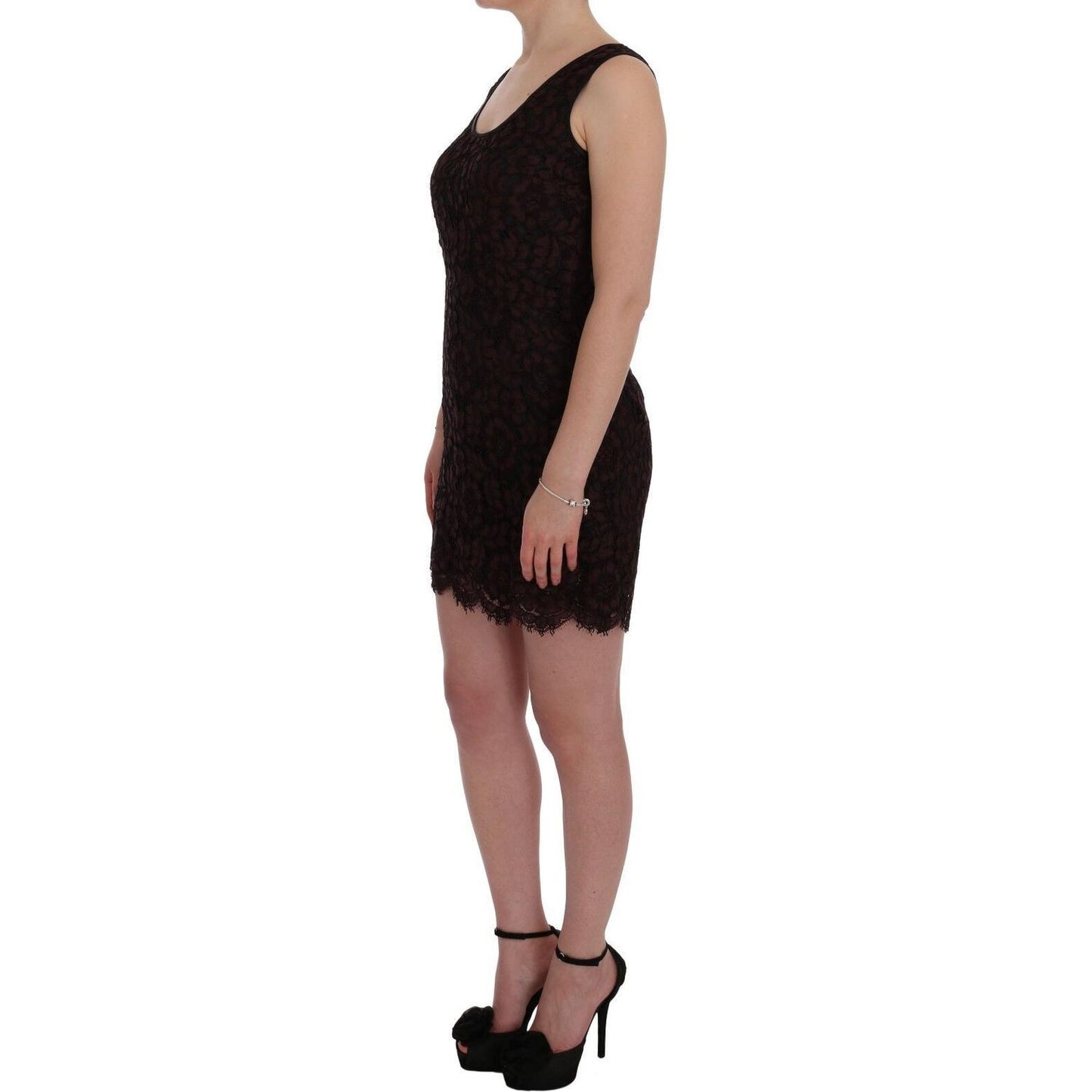 Dolce & Gabbana Bordeaux Floral Lace Ricamo Sheath Dress WOMAN DRESSES Dolce & Gabbana Rosy Brown