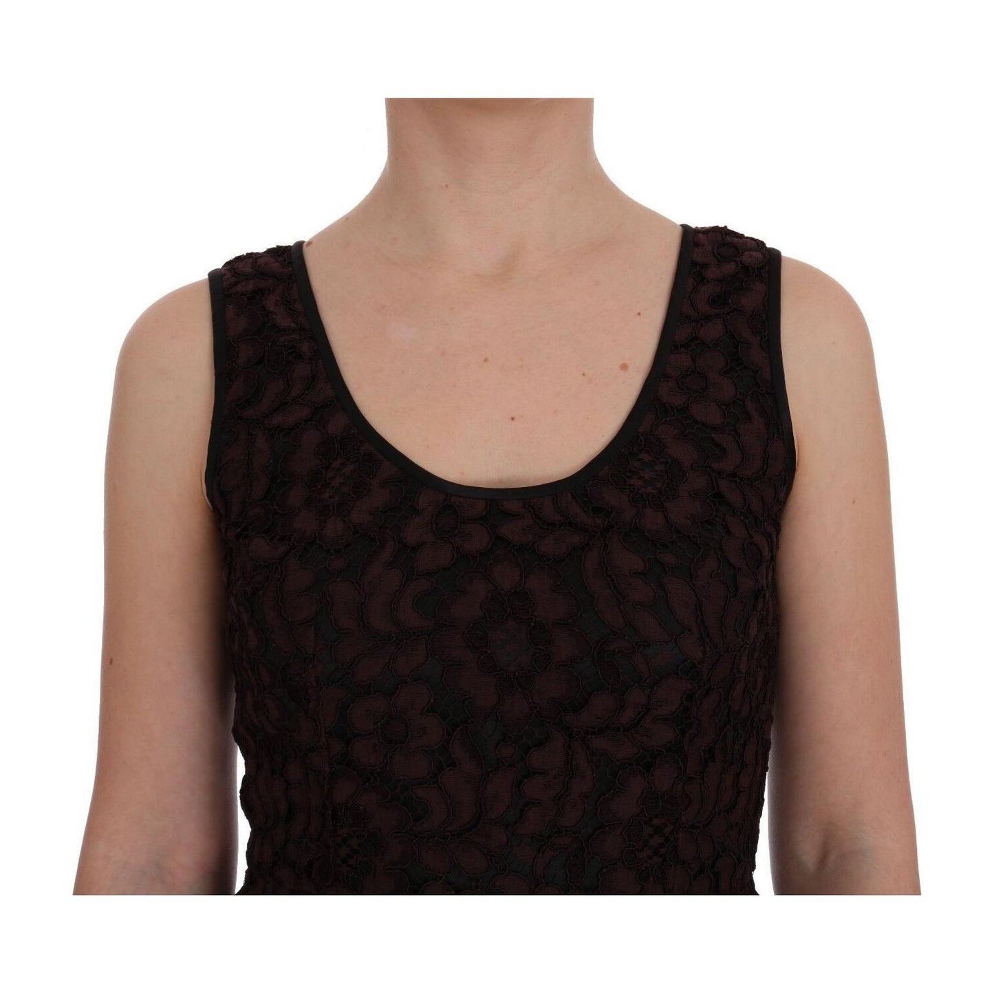 Dolce & Gabbana Bordeaux Floral Lace Ricamo Sheath Dress WOMAN DRESSES Dolce & Gabbana Rosy Brown