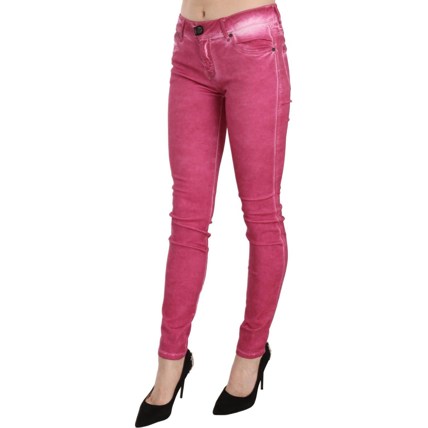 PLEIN SUD Pink Velvet Mid Waist Skinny Trouser Pants
