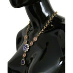 Dolce & Gabbana Elegant Gold Crystal Floral Charm Necklace Necklace Dolce & Gabbana Black