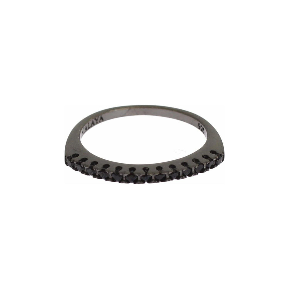 Nialaya Elegant Black Crystal Sterling Silver Ring Ring Nialaya Dim Gray