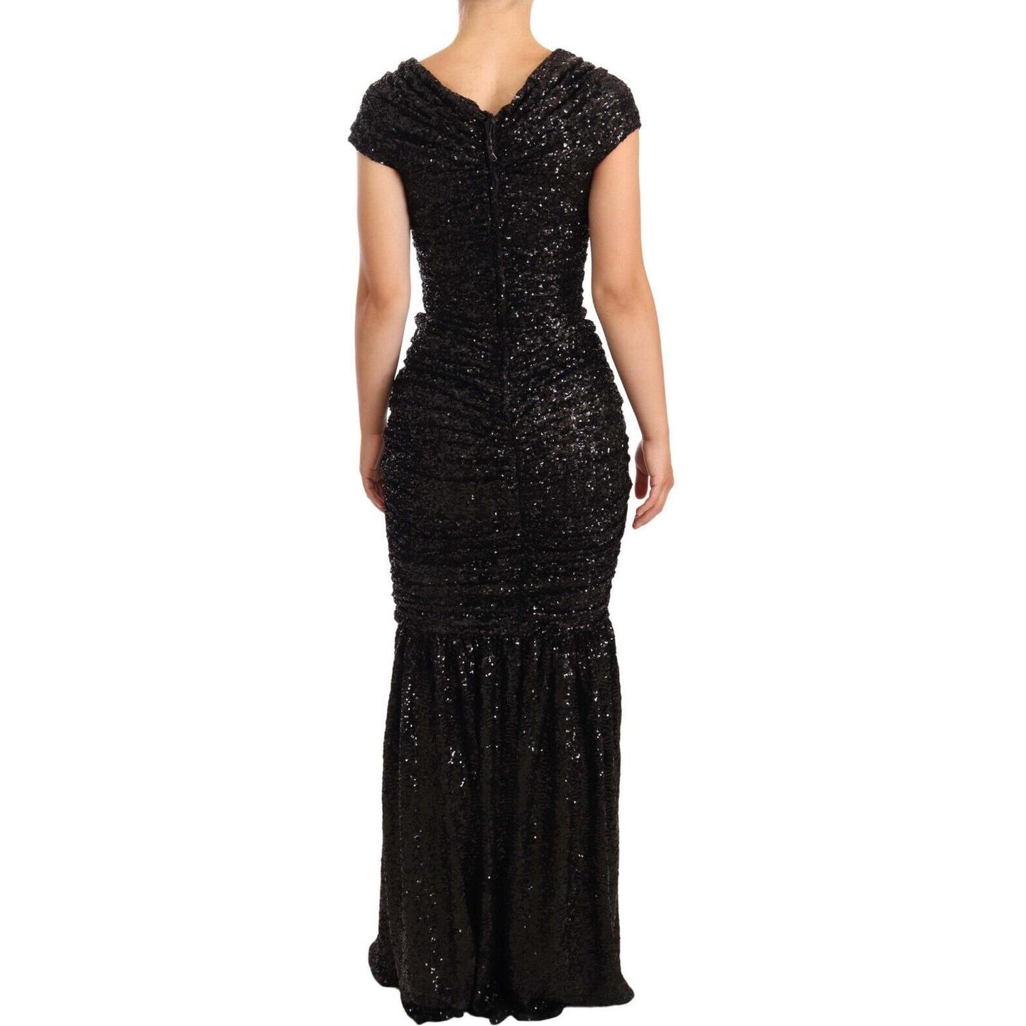 Dolce & Gabbana Black Sequined Open Shoulder Long Gown Dress DR28222-36