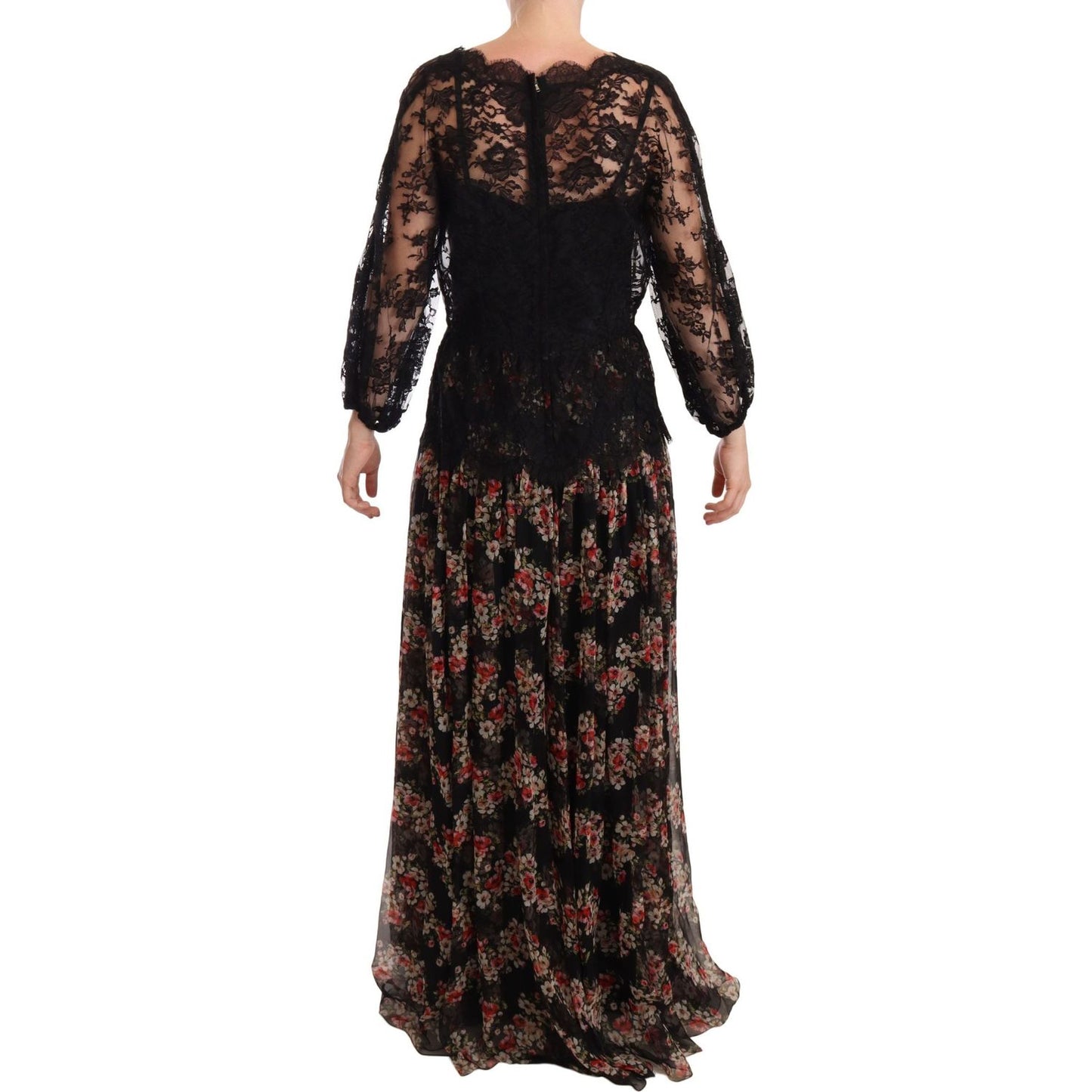 Dolce & Gabbana Black Lace Floral Polka Maxi Capri Dress DR28217-46