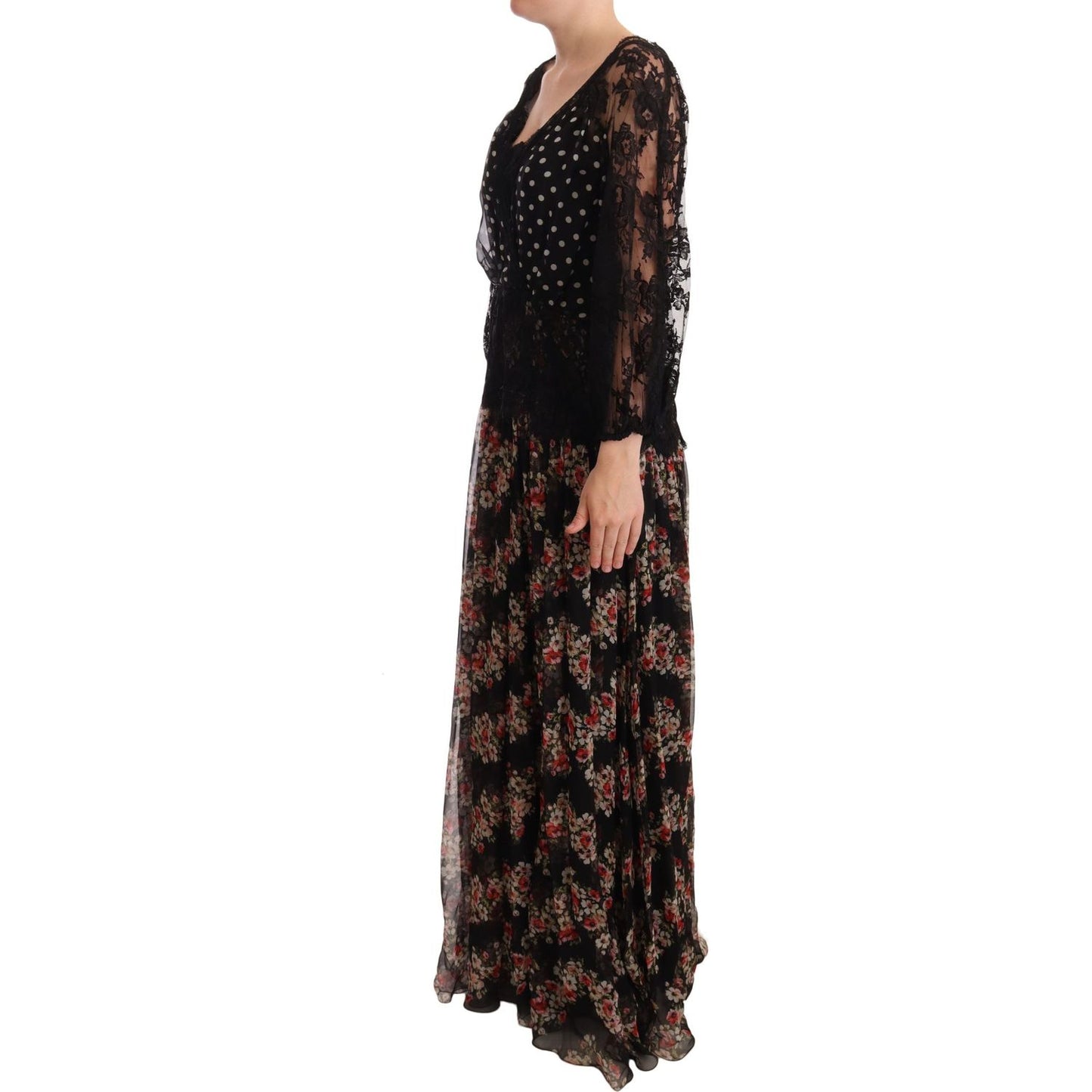 Dolce & Gabbana Black Lace Floral Polka Maxi Capri Dress DR28217-46