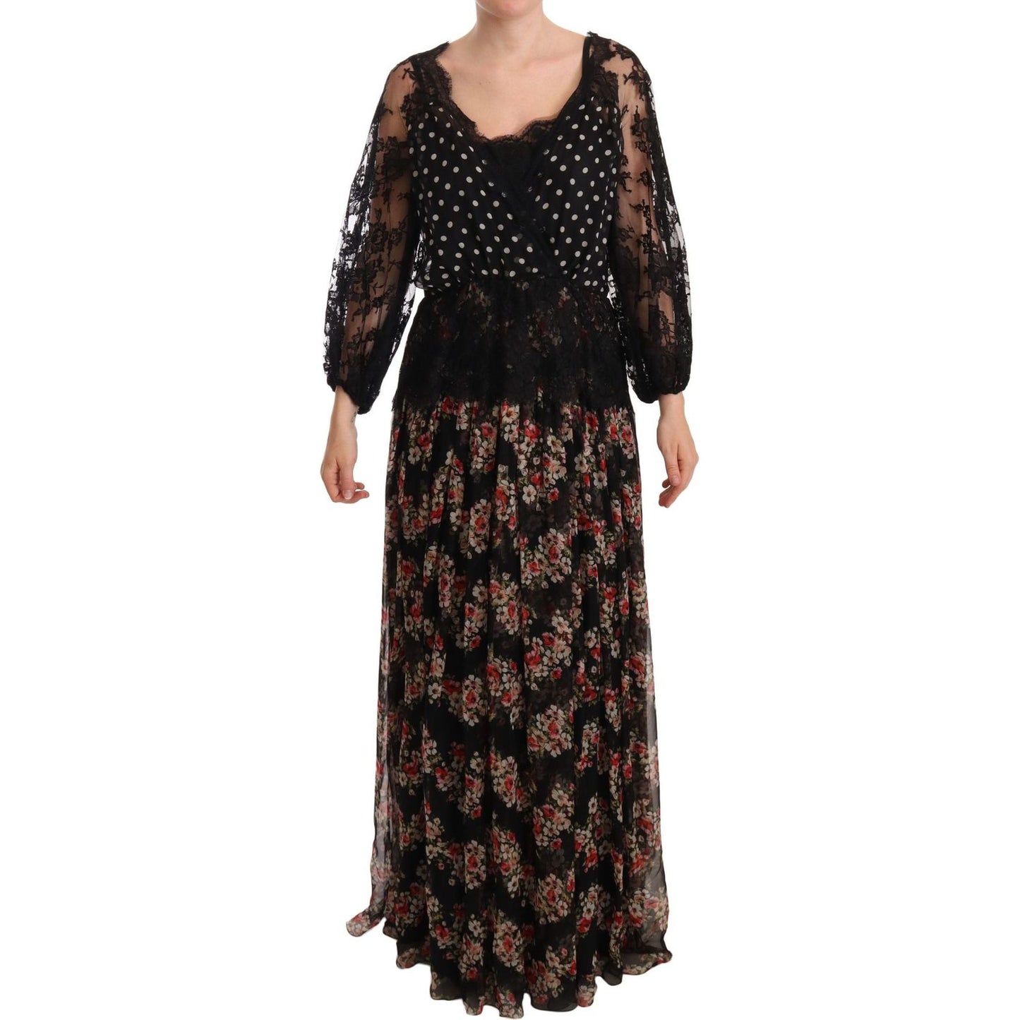 Dolce & Gabbana Black Lace Floral Polka Maxi Capri Dress DR28217-46