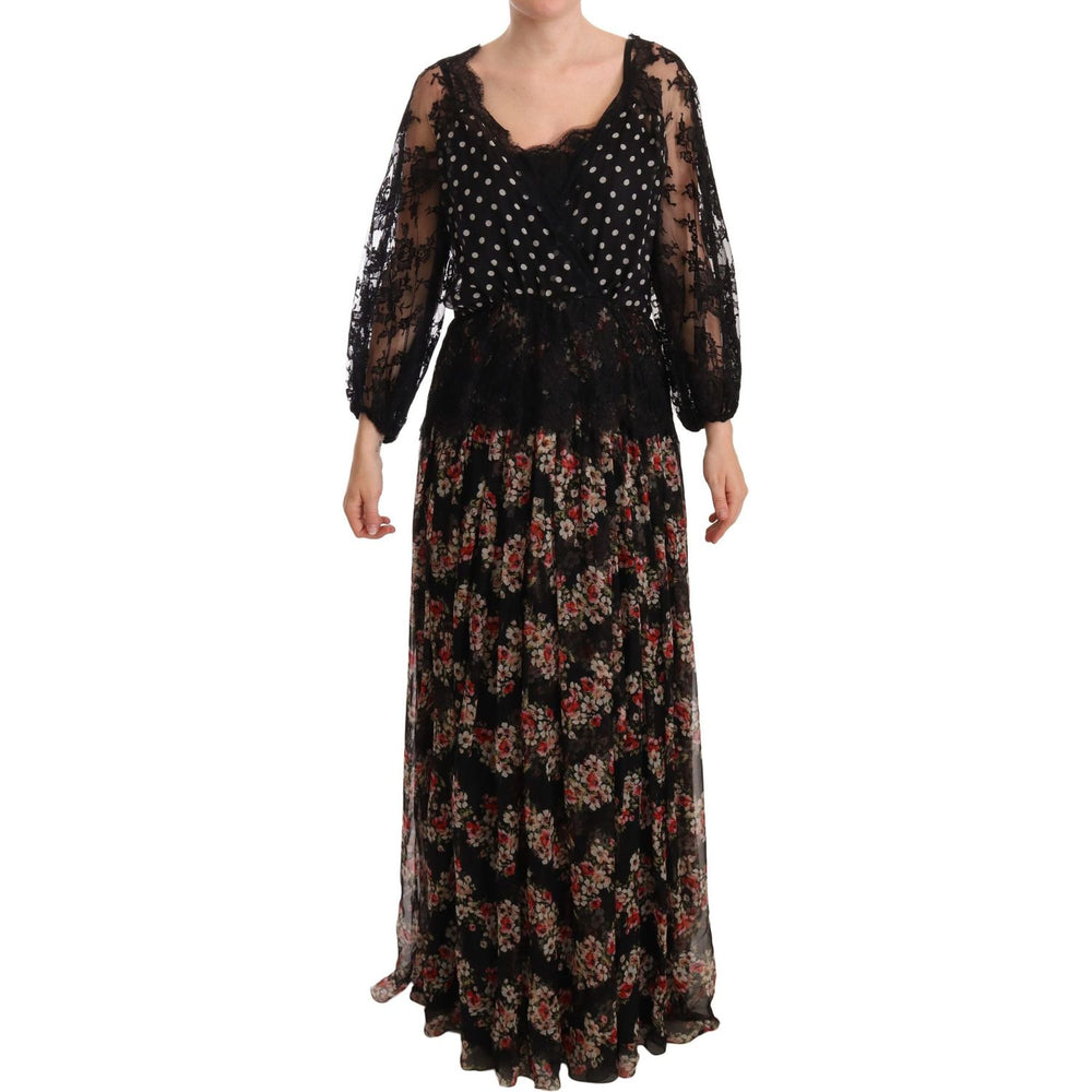 Dolce & Gabbana Black Lace Floral Polka Maxi Capri Dress DR28217-46
