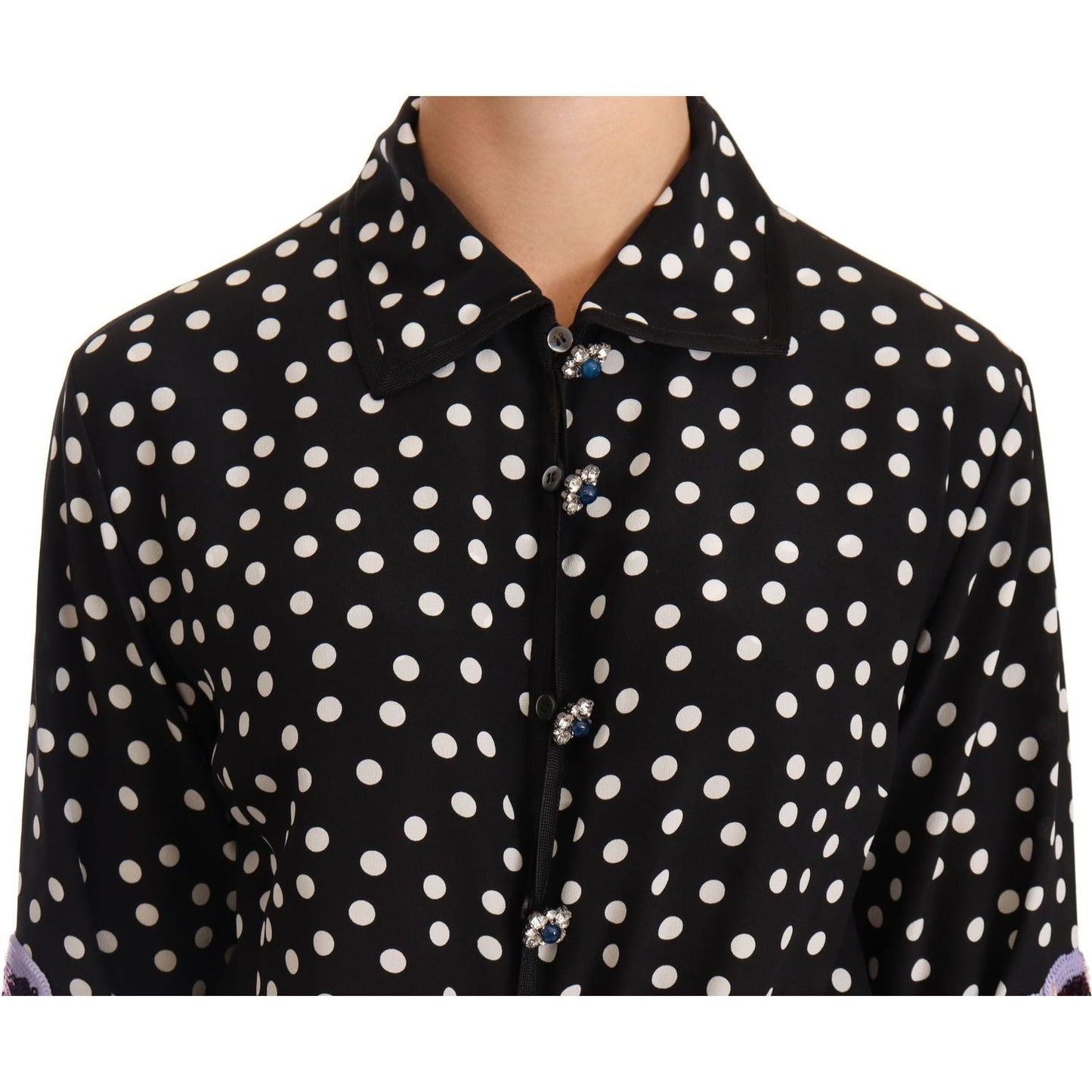 Dolce & Gabbana Black White Crystal Sequined Floral Dress DR28195-36
