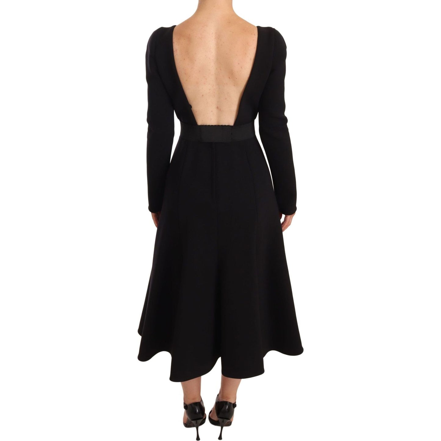 Dolce & Gabbana Black Wool Stretch Sheath Open Back Dress DR28198-38