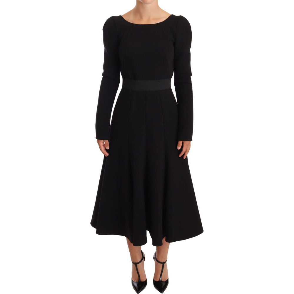 Dolce & Gabbana Black Wool Stretch Sheath Open Back Dress DR28198-38