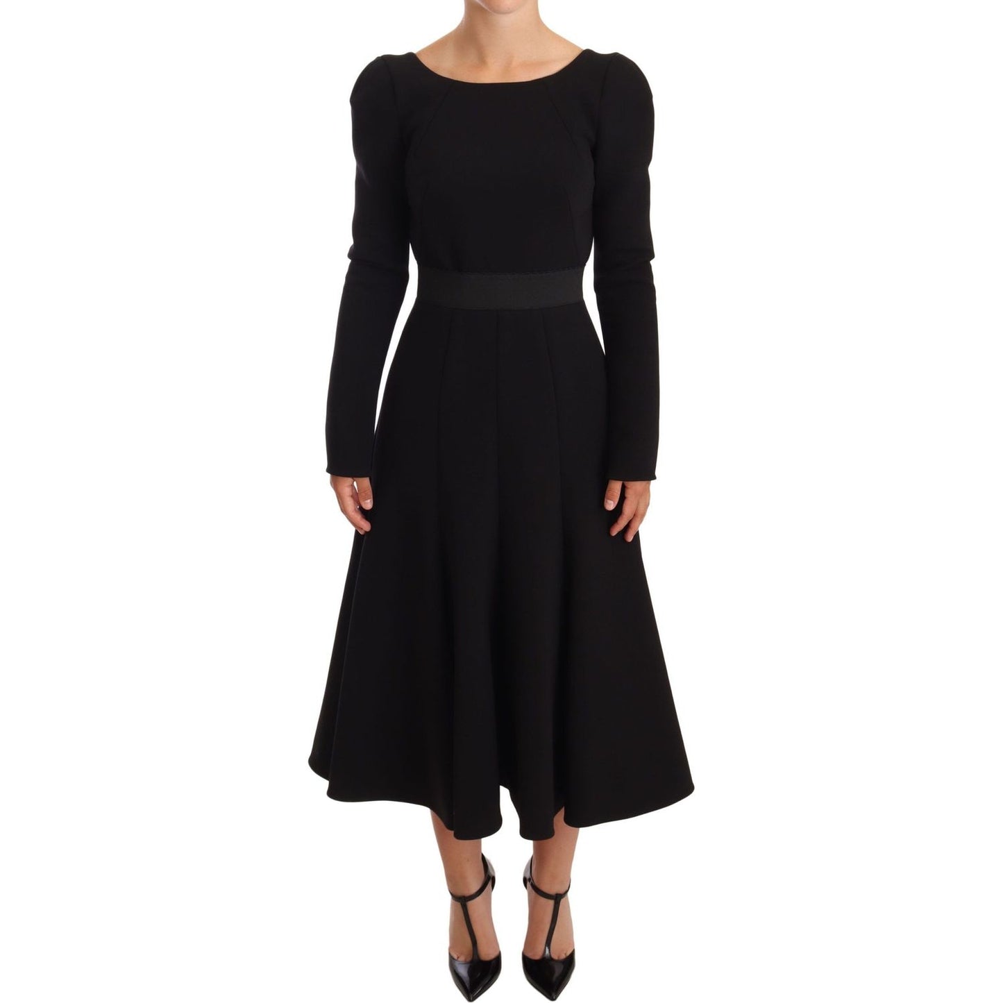 Dolce & Gabbana Black Wool Stretch Sheath Open Back Dress DR28198-38
