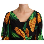Dolce & Gabbana Black Ananas Print Wrap Stretch Silk Dress DR28157 -36