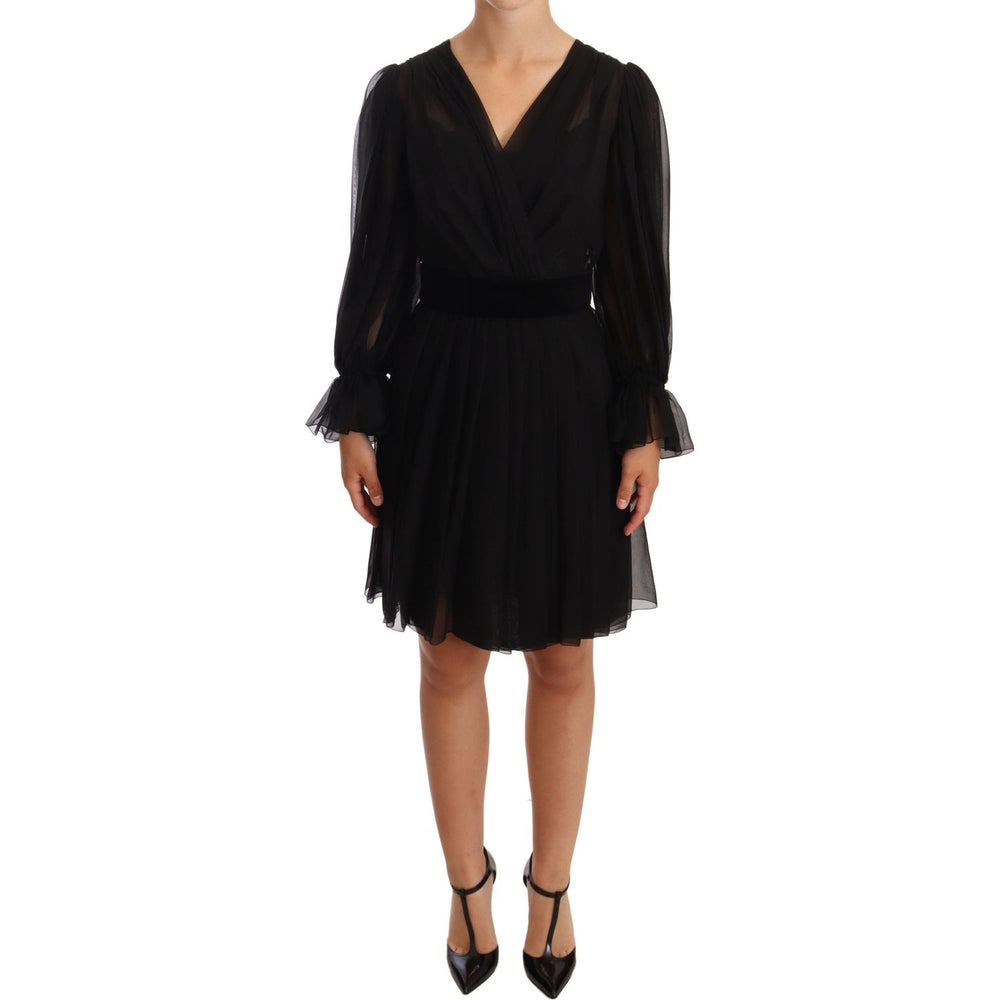 Dolce & Gabbana Black Mesh Pleated Mini Silk Stretch Dress DR28190 -38