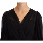 Dolce & Gabbana Black Mesh Pleated Mini Silk Stretch Dress DR28190 -38