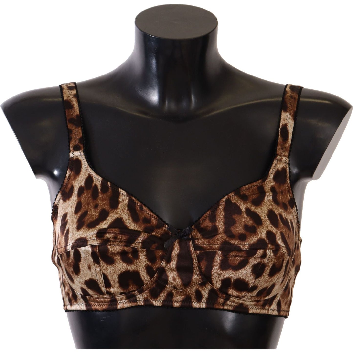 Dolce & Gabbana Elegant Silk Leopard Print Bra WOMAN UNDERWEAR Dolce & Gabbana Black