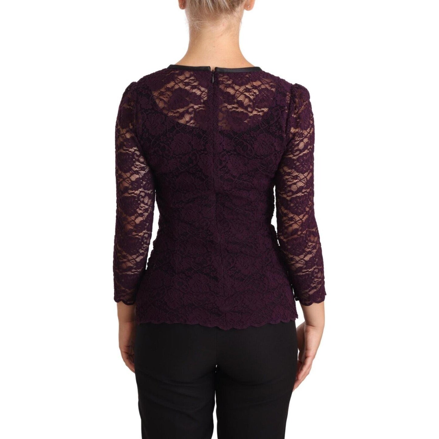 Dolce & Gabbana Elegant Sheer Lace Long Sleeve Blouse Blouse Top Dolce & Gabbana Black