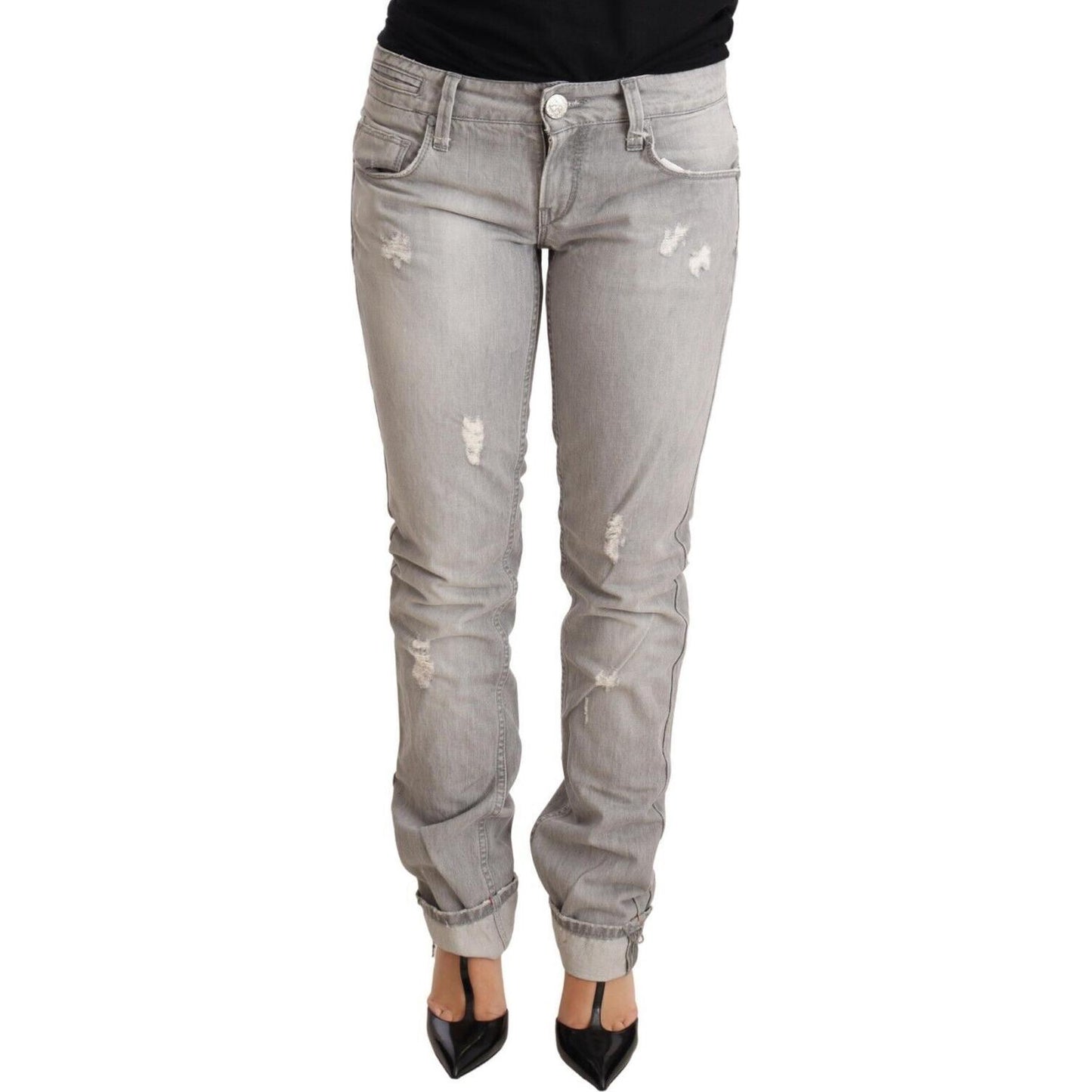 Acht Chic Slim Fit Tattered Gray Wash Jeans Jeans & Pants Acht Rosy Brown