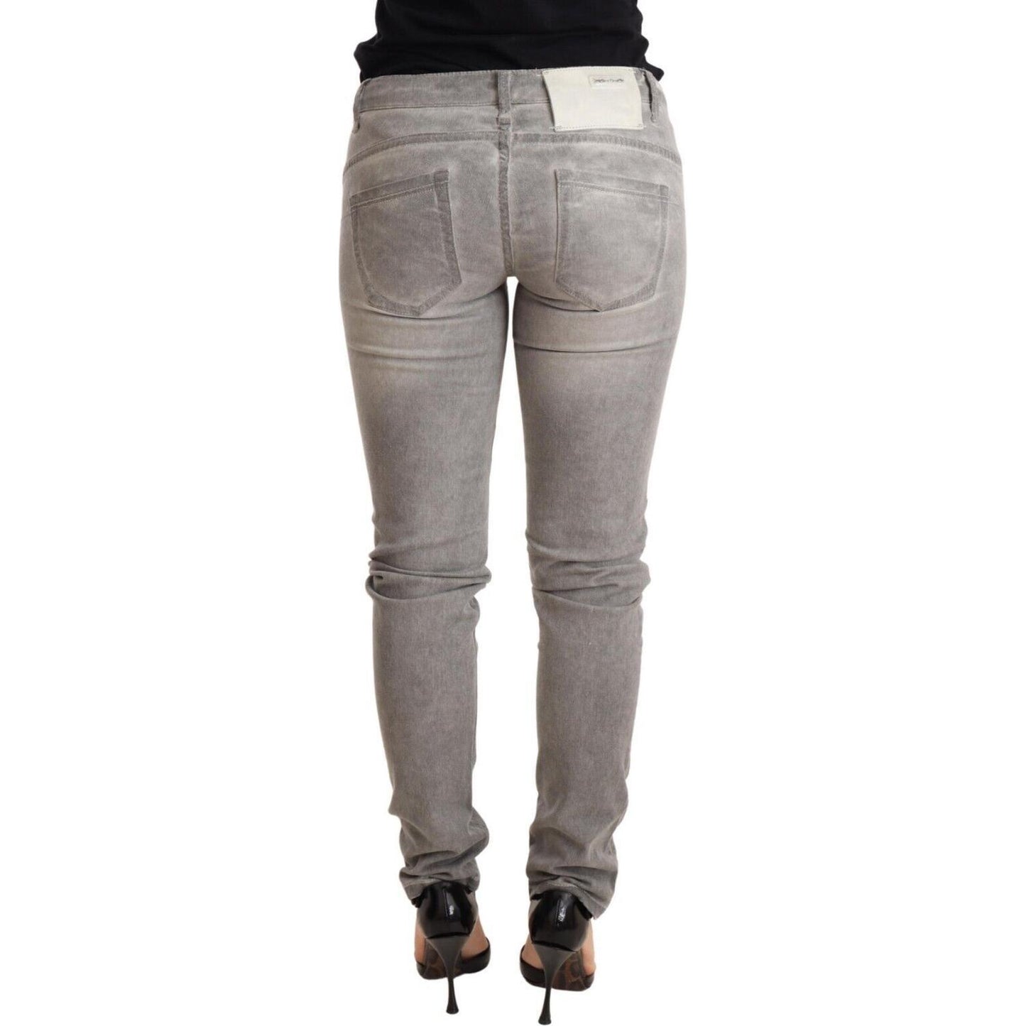 Acht Chic Gray Washed Slim Fit Cotton Jeans Jeans & Pants Acht Slate Gray